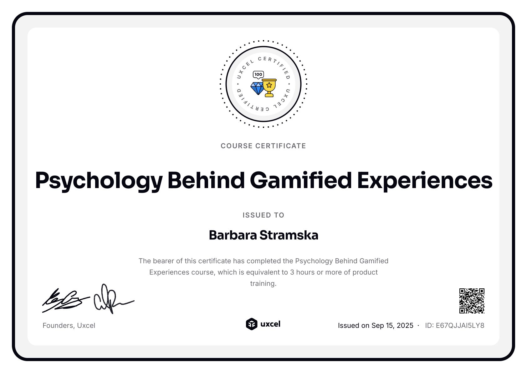 Barbara Stramska's certificate